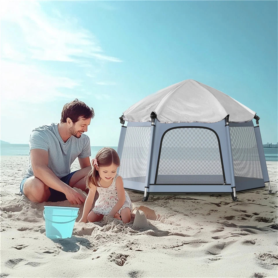 Breatoi Portable Playpen Tent House with UV Covers – Foldable Indoor & Outdoor Mesh Enclosure with Carry Bag (148cm)
