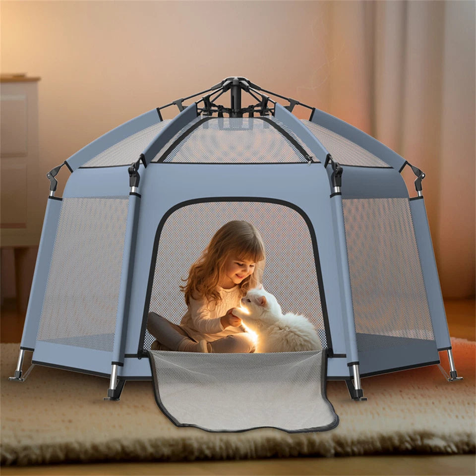 Breatoi Portable Playpen Tent House with UV Covers – Foldable Indoor & Outdoor Mesh Enclosure with Carry Bag (148cm)