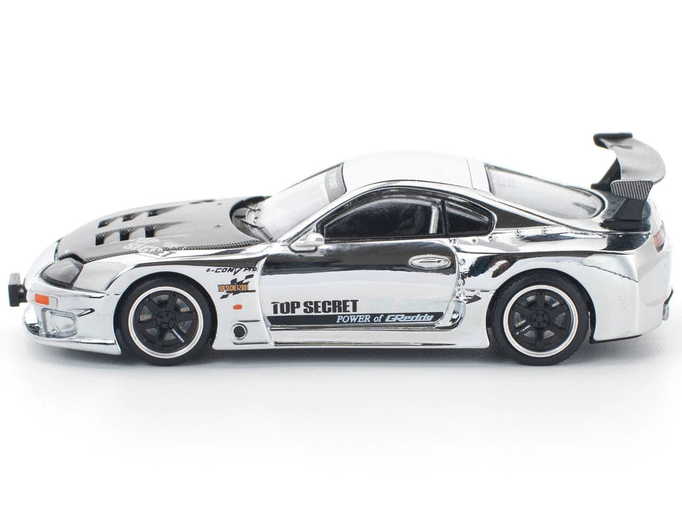 POP RACE 1:64 Top Secret GT300 Supra Silver Chrome – Scale Premium Diecast Collectible Model Car