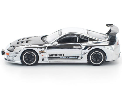 POP RACE 1:64 Top Secret GT300 Supra Silver Chrome – Scale Premium Diecast Collectible Model Car