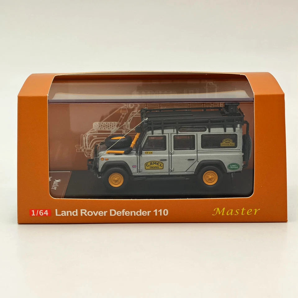 Master 1:64 Land Rover Defender 110 Diecast Model Car | Camel Trophy ; Expedition SUV Collectible with Roof Rack |