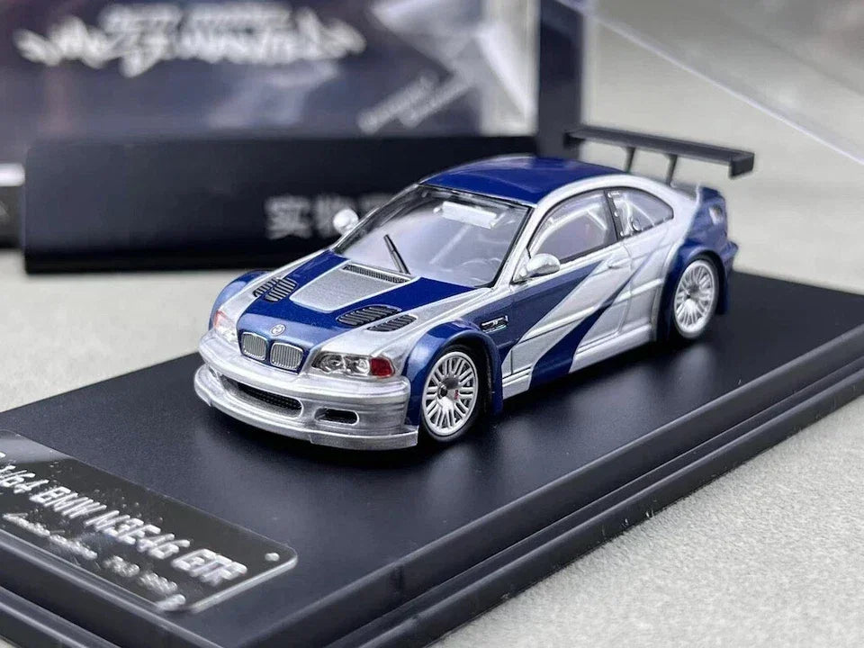 BMW M3 GTR E46 Silver And Blue Livery DCM 1:64 Diecast Car Models