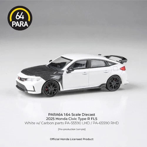 PARA64 1:64 2023 Honda Civic Type R FL5 White with Carbon Parts (RHD) Diecast Model Car | Official Honda Licensed Collectible