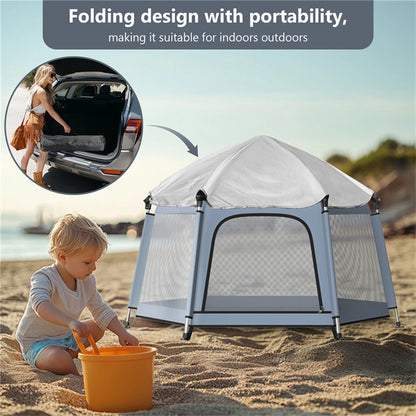 Breatoi Portable Playpen Tent House with UV Covers – Foldable Indoor & Outdoor Mesh Enclosure with Carry Bag (148cm)