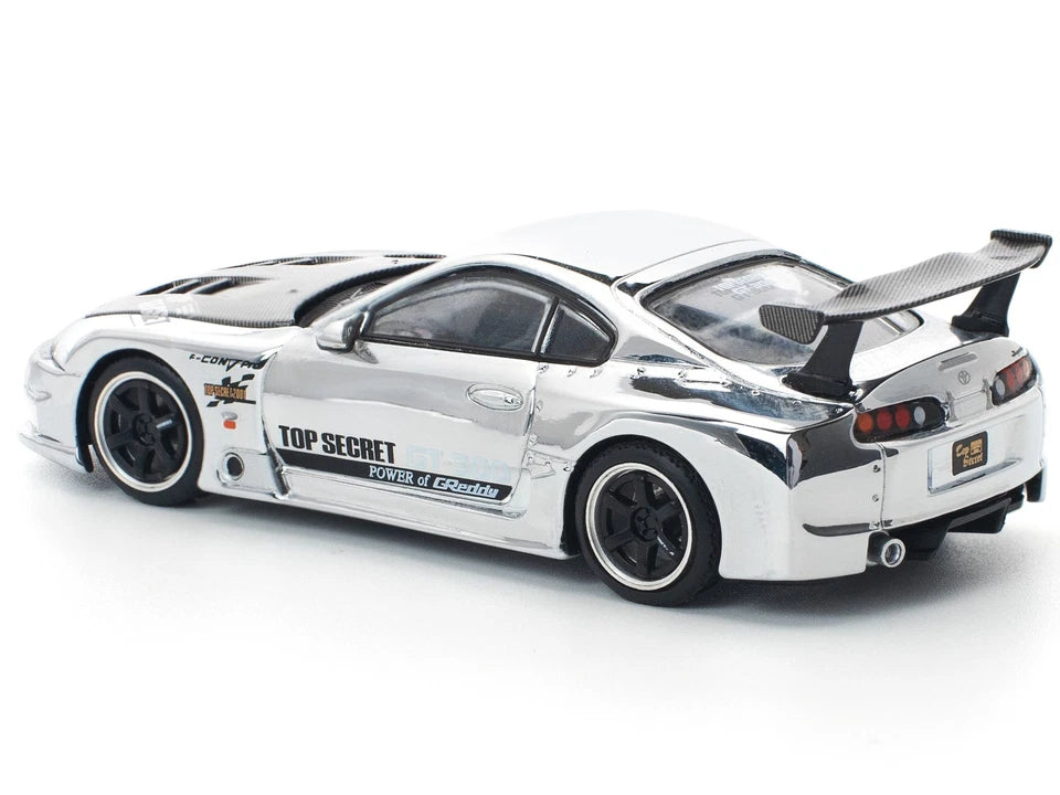 POP RACE 1:64 Top Secret GT300 Supra Silver Chrome – Scale Premium Diecast Collectible Model Car
