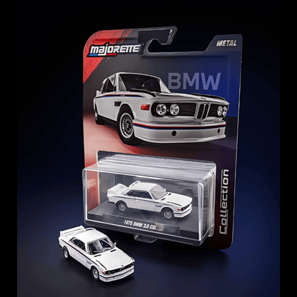 Majorette – Collection Series | 1975 BMW 3.0 CSL – White with Red & Blue Stripes | 1:64 Die-Cast Model Car
