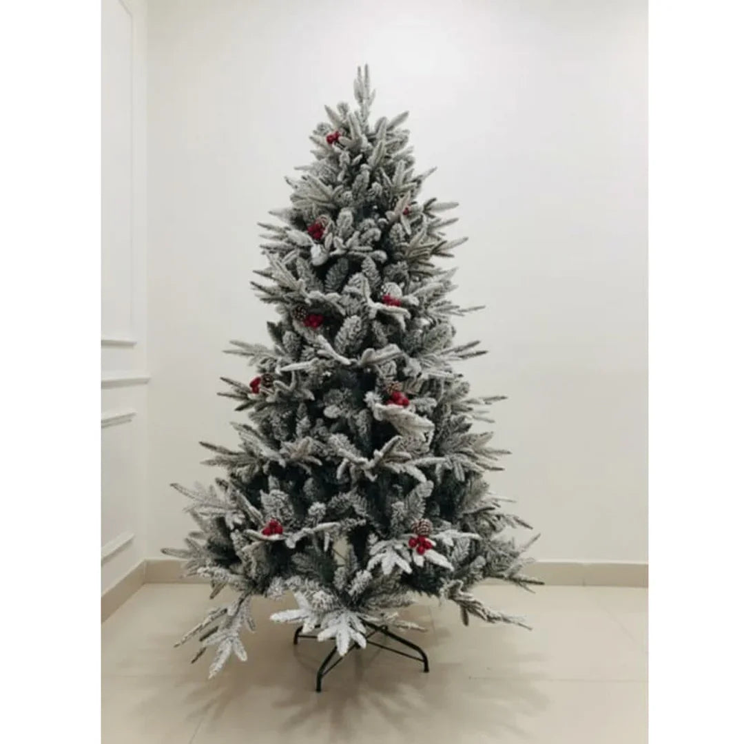 SWEN Niva 6-Feet Christmas Tree with Frosting, Red Cherries & Pine Cones | Premium Snow-Kissed Festive Tree