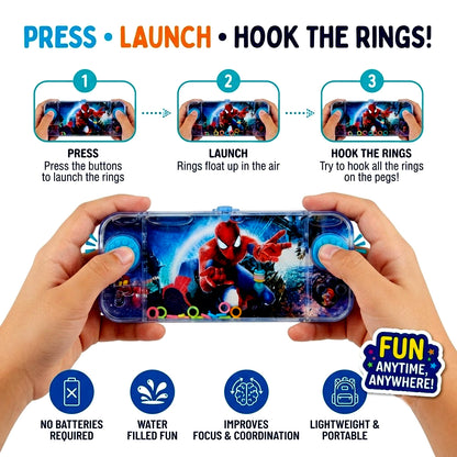 Spider-Man Mini Water Ring Toss Game 15 × 7 cm – Push-Button Pocket Game for Kids