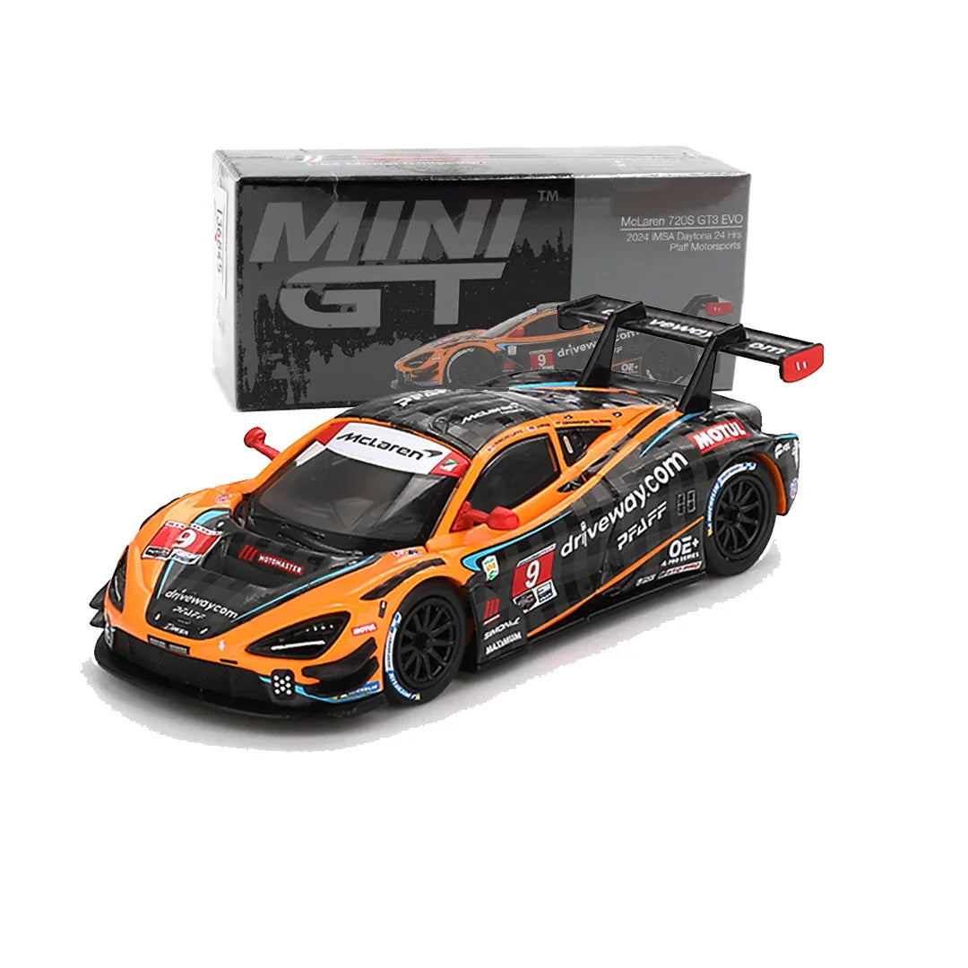 Mini GT 1:64 McLaren 720S GT3 EVO 2024 Pfaff Motorsports + Subaru Impreza WRC98 #3 Rally Monte Carlo – Set of 2 Diecast Cars