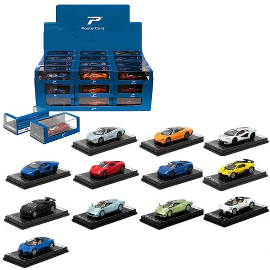 PosterCars 1:64 Hypercar League Collection – 12-Piece Diecast Supercar Set (McLaren, Lamborghini, Porsche, Bugatti, Pagani)