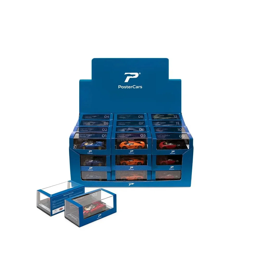 PosterCars 1:64 Hypercar League Collection – 24-Piece Diecast Supercar Set (Pagani, McLaren, Koenigsegg, Lamborghini, Bugatti, Aston Martin, Porsche)