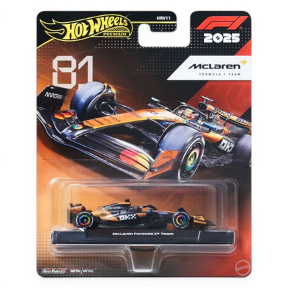 Hot Wheels Premium 1:64  Formula 1 2025 McLaren Formula 1 Team #81 F1 Die-Cast Car | Metal/Metal with Real Riders