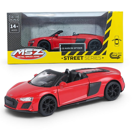 MSZ 1:32 Audi R8 Spyder Red Die-Cast Model Car with Openable Doors & Pull-Back Action | Street Series