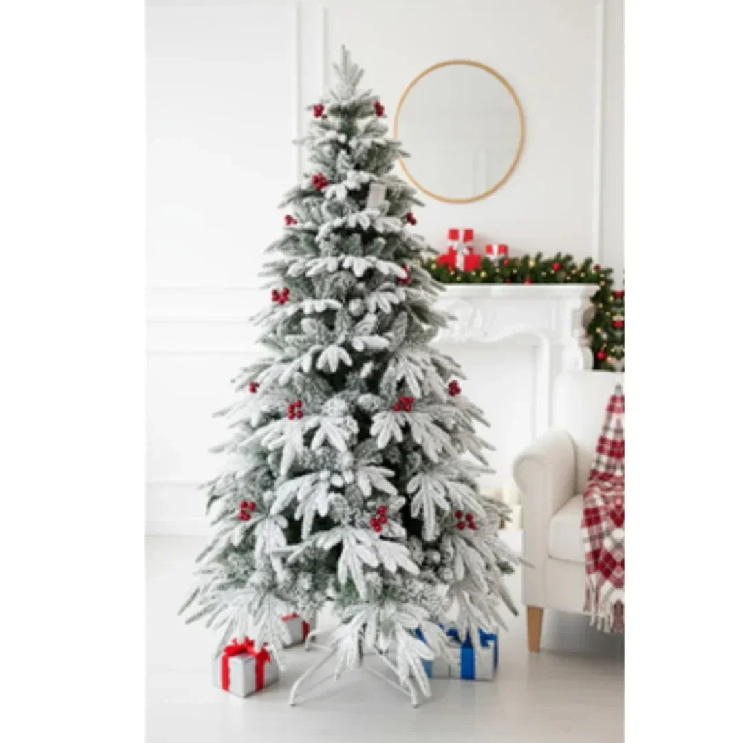SWEN Paloma 8-Feet Christmas Tree with Frosting & Red Cherries | Premium Snow-Kissed Festive Tree