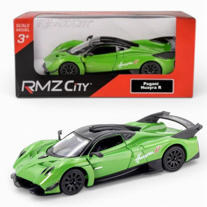 RMZ City Pagani Huayra R 1:36 Die-Cast Hypercar | Pull Back & Go | Openable Doors | Blue / Green Variants