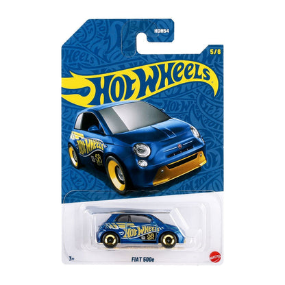 Hot Wheels Pearl & Chrome Collection Pack of 5 Die-Cast Model Cars | Fiat 500e, Ford Escort, Track Dwagon, Toyota Land Cruiser 80 & Rodger Dodger 2.0 | 1:64 Scale Collectible Set