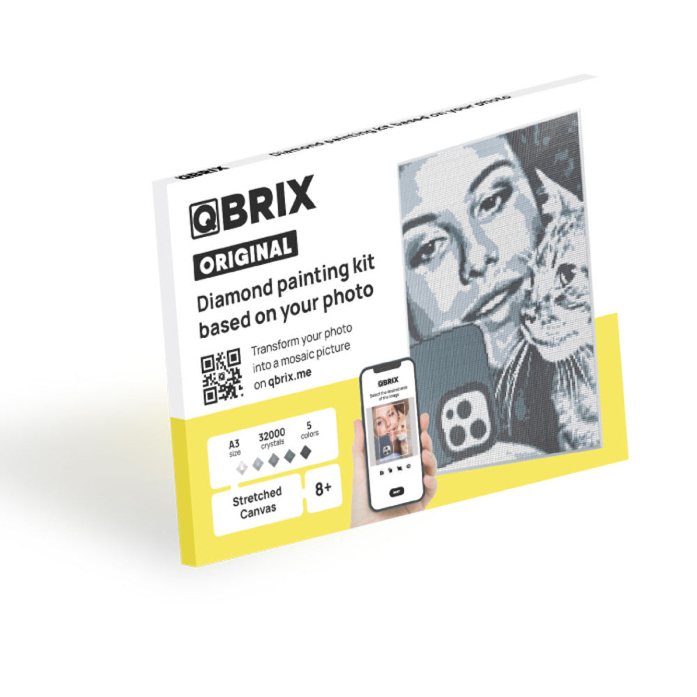 QBRIX Original A3 Diamond Painting Kit | Custom Photo Mosaic | 32,000 Crystals, 5 Colors, 28-Hour Assembly | DIY Art Craft for Ages 8+