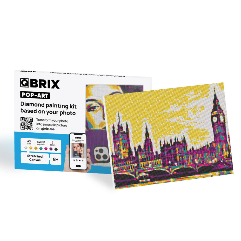 QBRIX POP-ART Diamond Painting Kit A3 | Custom Photo Mosaic | 44,000 Crystals, 7 Colors | DIY POP Art Canvas for Ages 8+