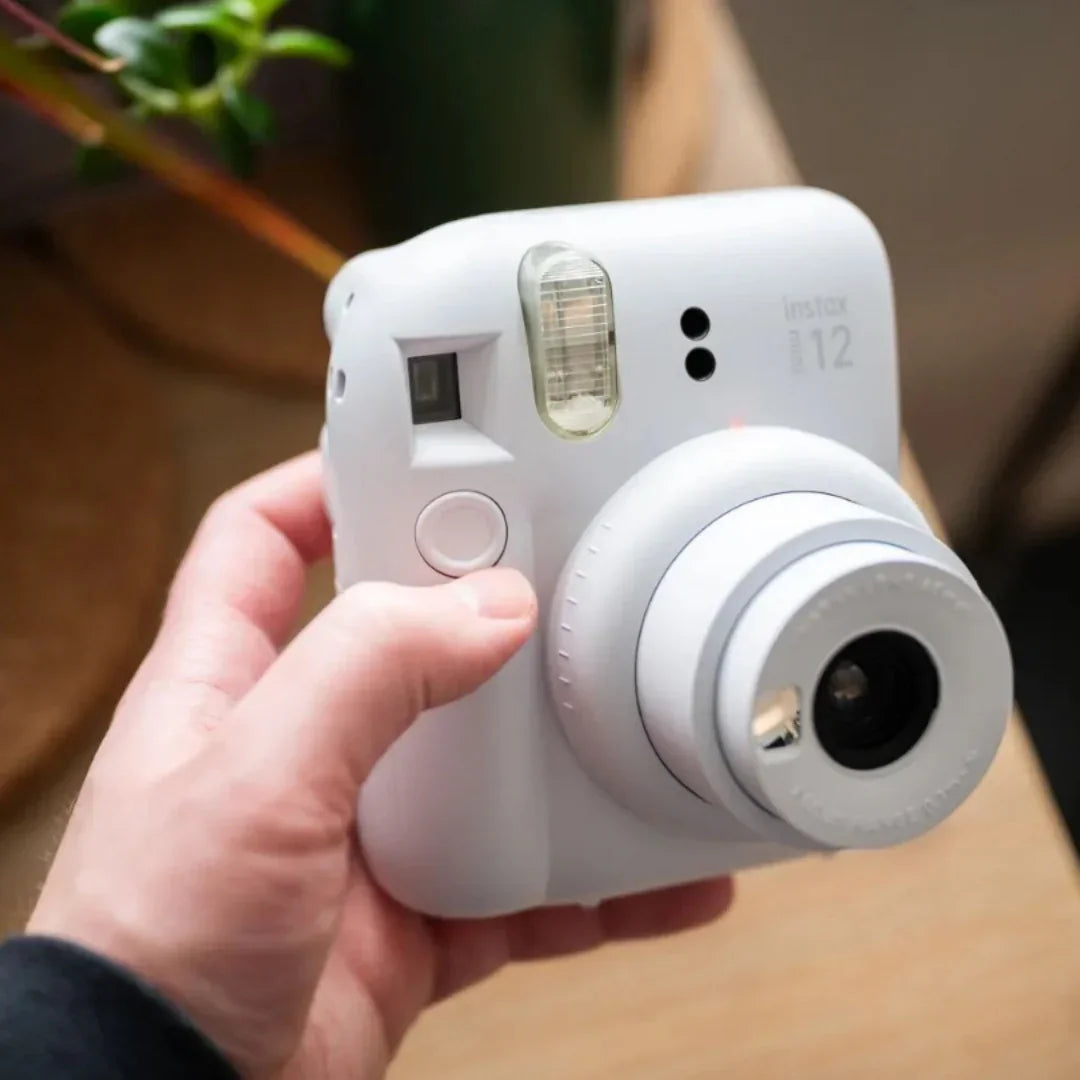 (Damage Box ) Instax Mini 12 Instant Camera With Strap, 2× AA Batteries & User Manual - Clay White