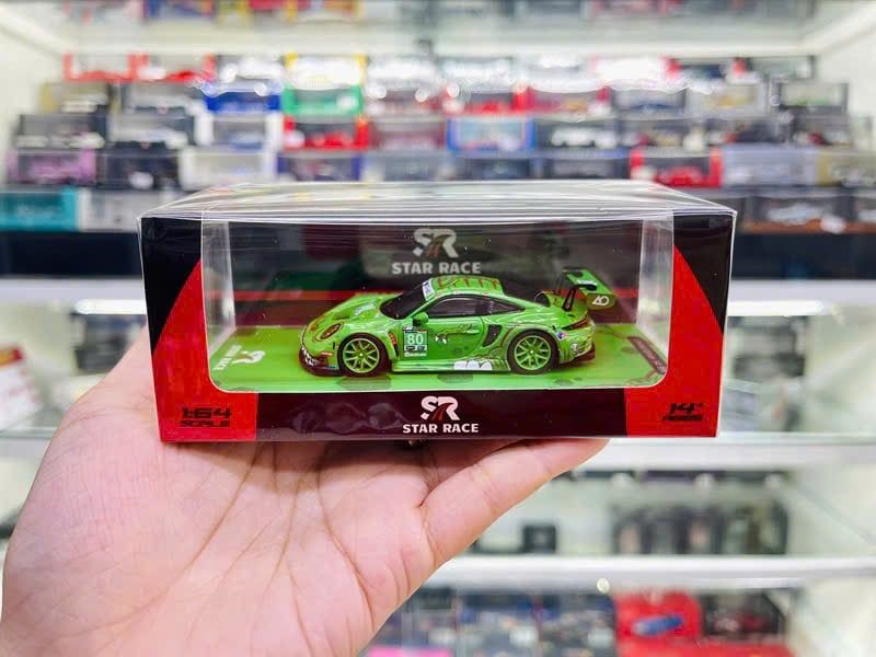 STAR RACE 1:64 Porsche 911 GT3 RS Diecast Car Model – Green T-Rex Racing Livery | Premium Collector Edition
