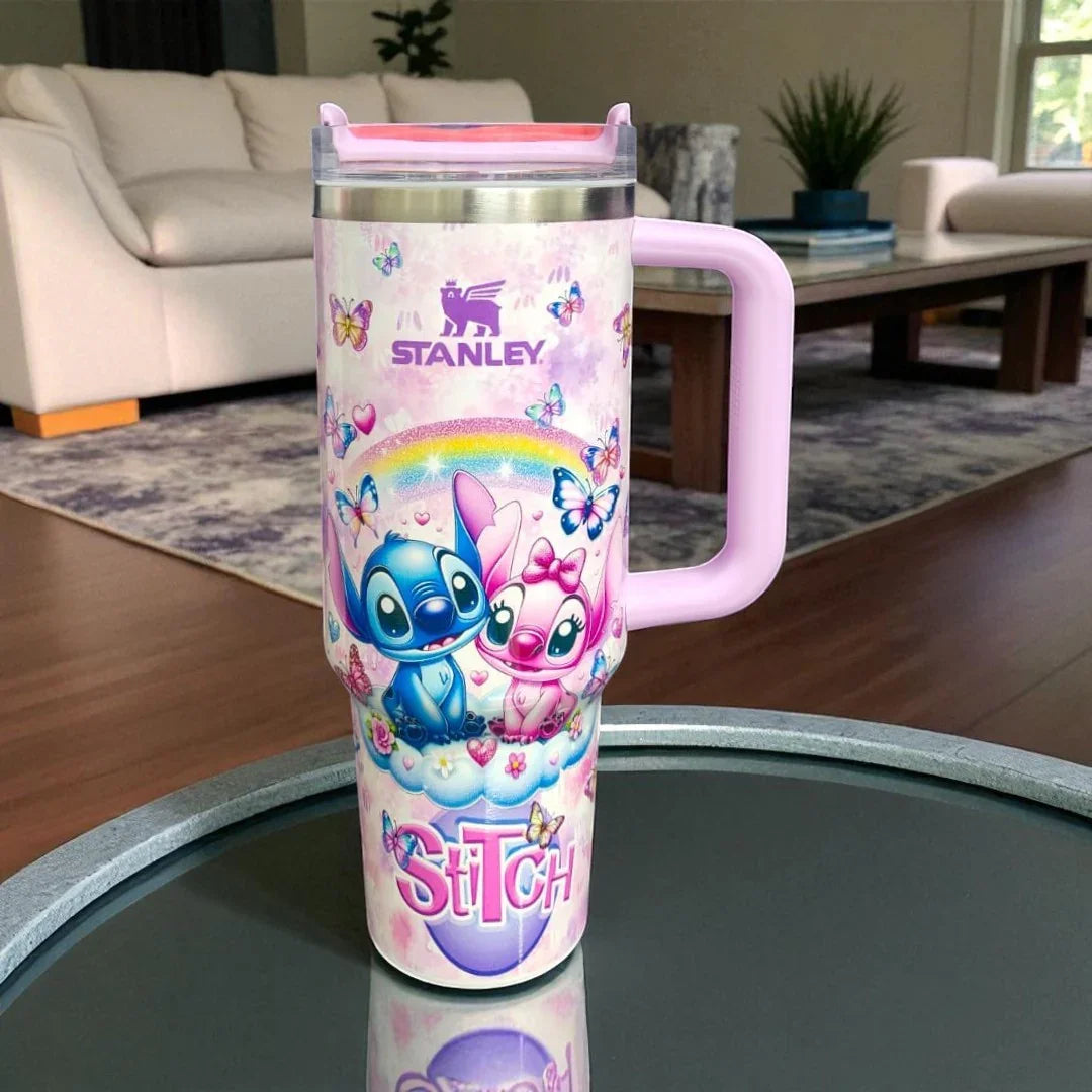 Stanley Stitch Travel Mug – 20 oz Stainless Steel Insulated Cup with Handle (Light Pink) - Jaiman Toys