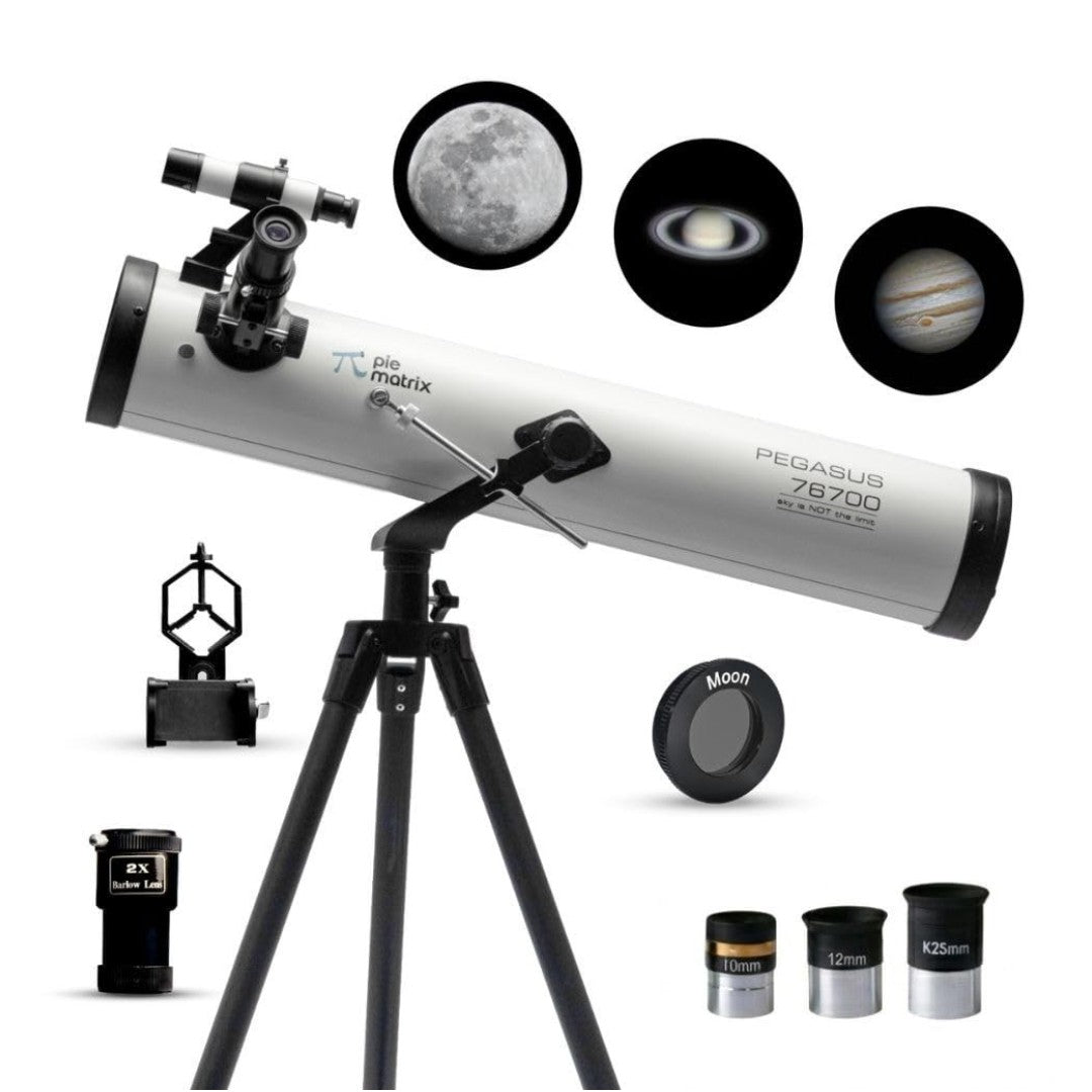 Pie Matrix Pegasus 76700 Newtonian Reflector Telescope with 76 mm Aperture, 700 mm Focal Length, 235x Magnification, Alt-Az Mount & Tripod