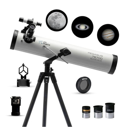 Pie Matrix Pegasus 76700 Newtonian Reflector Telescope with 76 mm Aperture, 700 mm Focal Length, 235x Magnification, Alt-Az Mount & Tripod