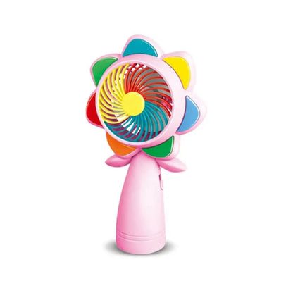 Portable Handheld Mini Fan with LED Lights – Colorful Flower Design Personal Cooling Fan for Travel, Office & Outdoor Use (Pack of 1)
