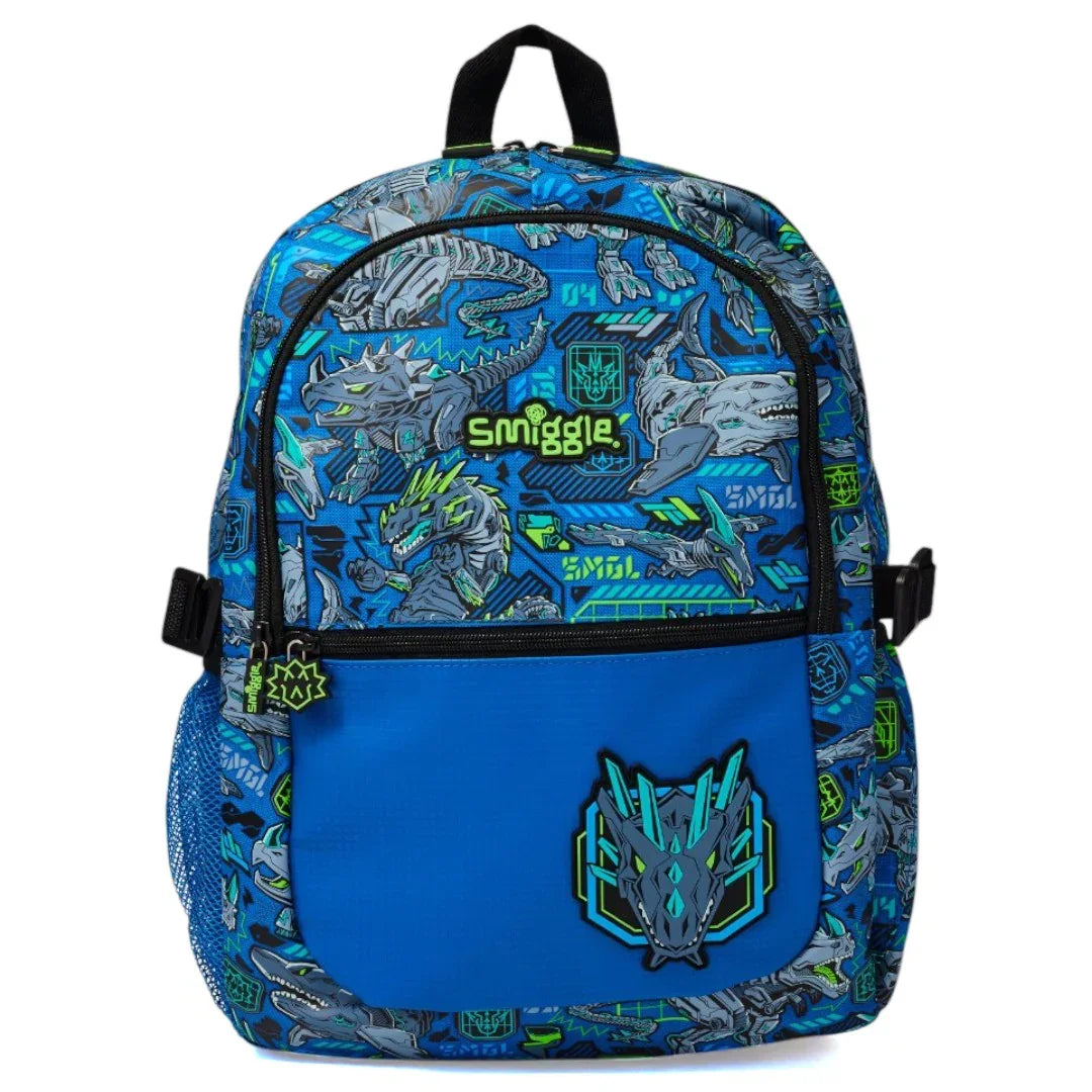 Smiggle Classic Dinosaur Backpack – 16-Inch Compartment | Multi-Pocket School Bag with Dual Bottle Holders