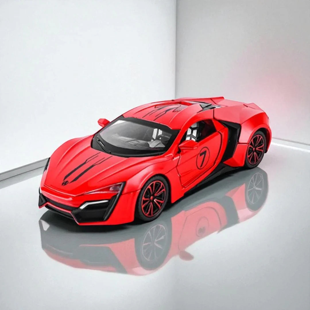 JOY JUNCTION 1:24 Lykan Hypersport V12 W Motors Die-Cast Model Supercar Car – Red| Openable Doors, Lights & Sound, Pull-Back Action (JJ265) - Jaiman Toys