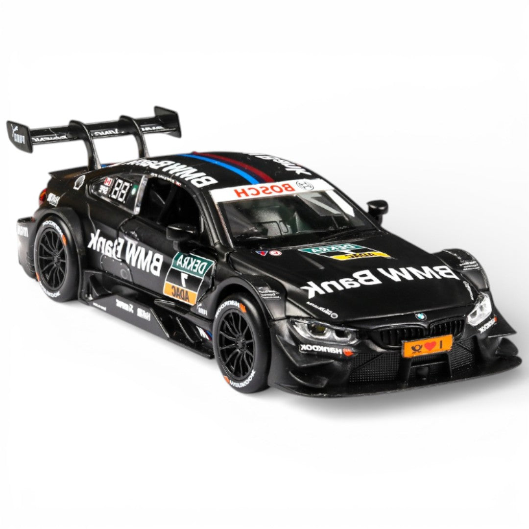 RMZ Hobby 1:32 BMW M4 DTM Die-Cast Model Car – Black|Pull Back, Openable Doors, Light & Sound (664999)