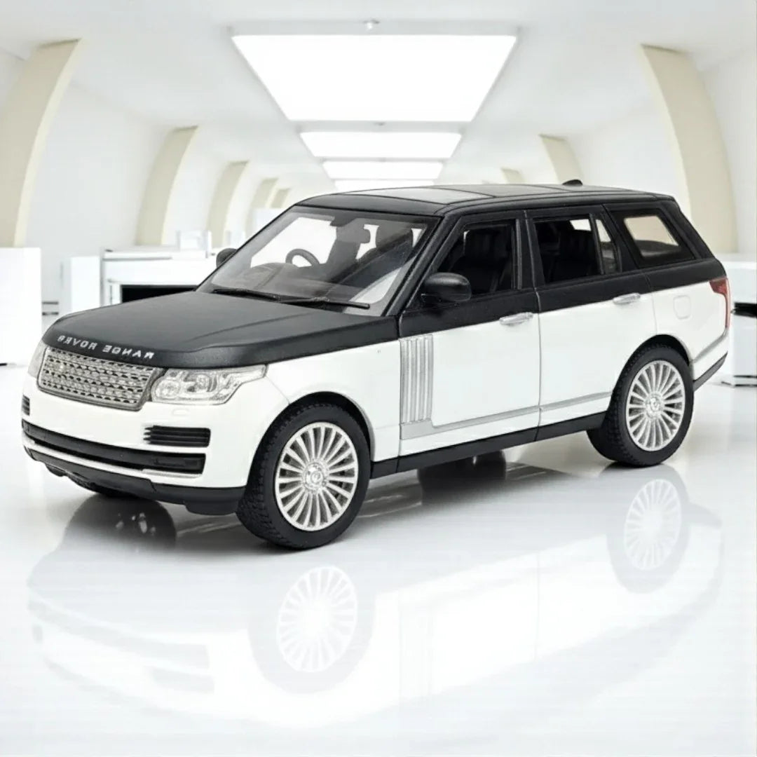 Toy Car Range Rover 1:24 Scale Diecast Model Car – Pullback Toy SUV with Openable Doors, Sound & Light Features (Black/White)