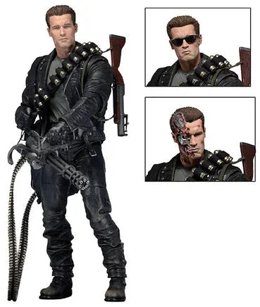 Terminator 2 T-800 Judgment Day 7-Inch Action Figure – Collectible with Interchangeable Faces, 3 Guns, Bullet Bag & Grenade Belt
