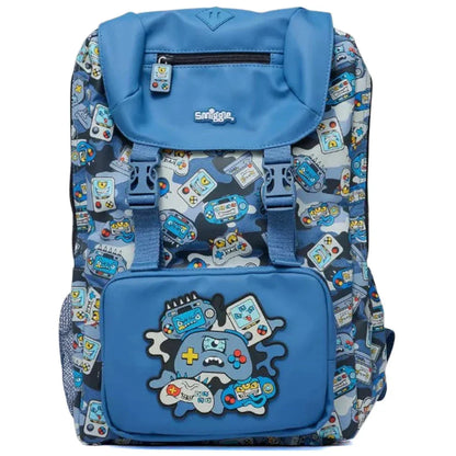 Smiggle Away Foldover Gaming Theme Backpack – 16 Inch Kids School Bag with Zipped Compartments & Strap (Blue)