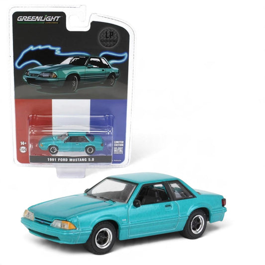 GreenLight 1:64 1991 Ford Mustang 5.0 Calypso Green Diecast Model Car – Fox Body Collectible