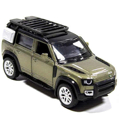 MSZ 1:32 Land Rover Defender 110 Die-Cast Model Car – Metallic Olive Green Pull Back with Openable Doors ,Sound & Light (68416)