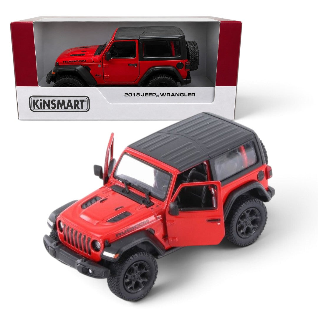 Kinsmart 1:34 2018 Jeep Wrangler Rubicon Die-Cast Model Car | Red Off-Road SUV with Opening Doors & Pull-Back Action