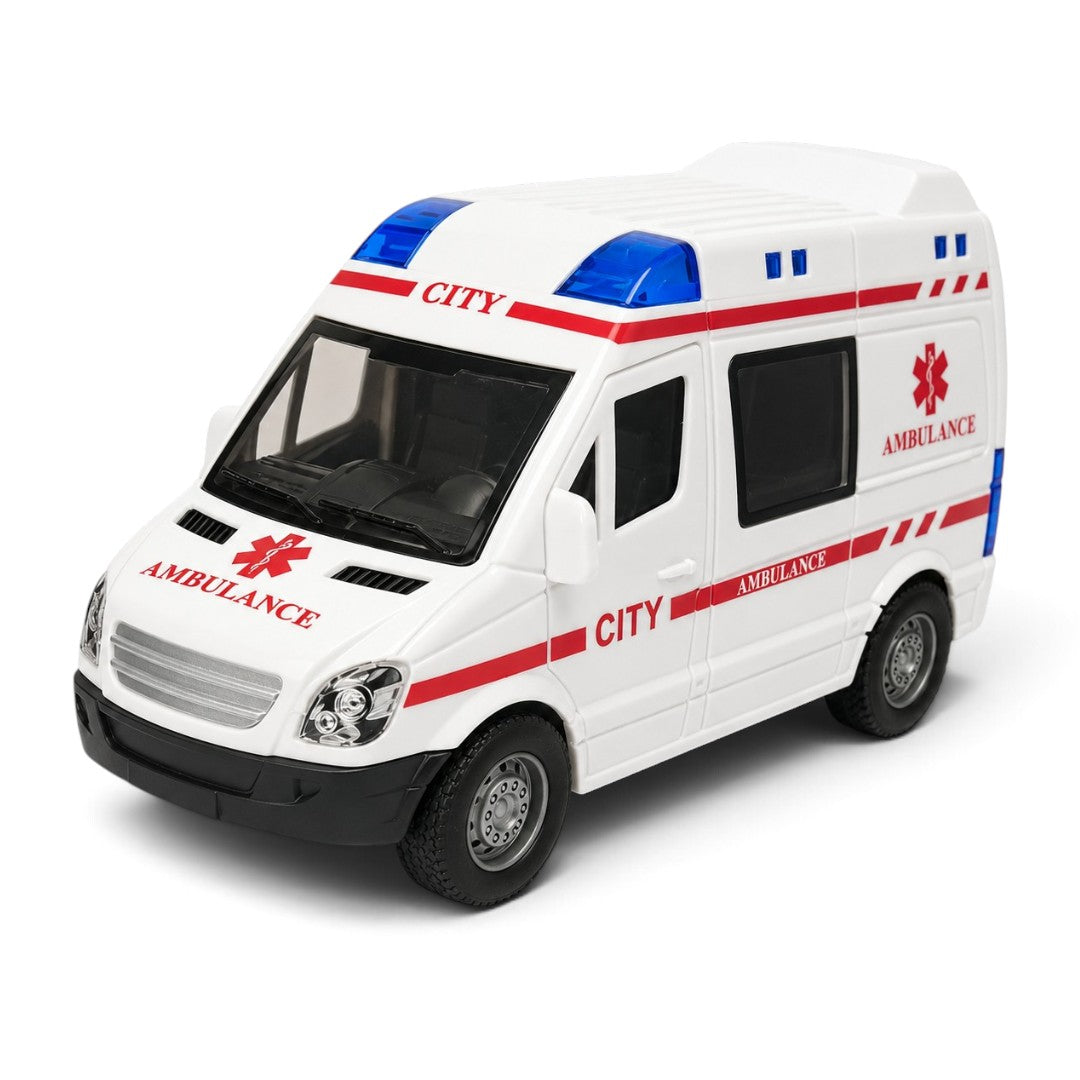 City Ambulance Push-Along Toy Vehicle | Openable Doors, Detailed Interior & Emergency Rescue Van for Kids | White