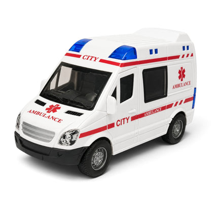 City Ambulance Push-Along Toy Vehicle | Openable Doors, Detailed Interior & Emergency Rescue Van for Kids | White