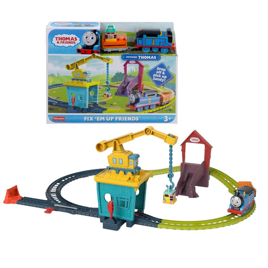 Thomas Friends Motorized Toy Train Set Fix em Up Friends with Carly the Crane, Sandy the Rail Speeder Thomas for Preschool Kids Ages 3 Years-HDY58