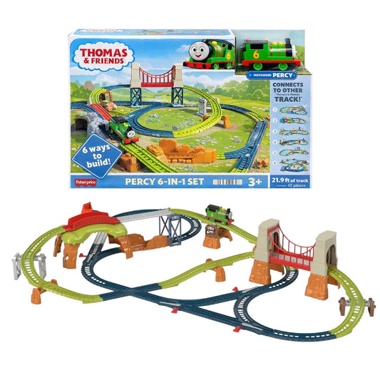 Fisher-Price Thomas & Friends Motorized Percy 6-in-1 Track Set | Battery Operated Train Toy with 42 Pieces & 6 Layouts | Preschool Toy for Kids 3+ Years-HHN26