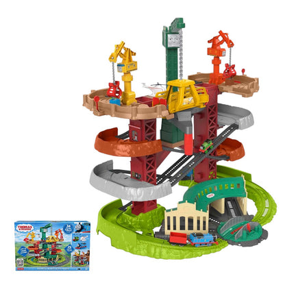 Thomas & Friends Multi-Level Toy Track Set, Trains & Cranes Super Tower, 2.5 Ft Tall with 3 Characters for Preschool Kids Ages 3+ Years - GXH09