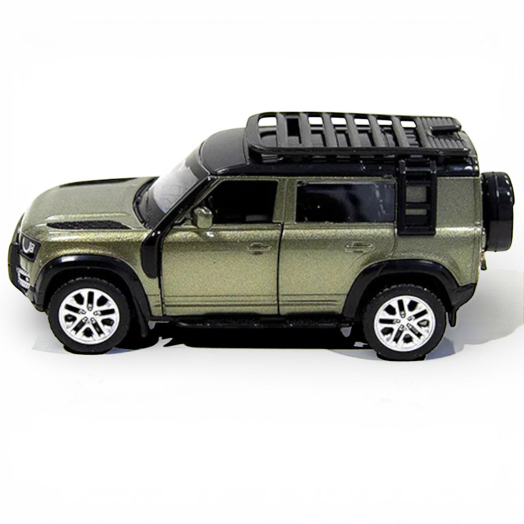 MSZ 1:32 Land Rover Defender 110 Die-Cast Model Car – Metallic Olive Green Pull Back with Openable Doors ,Sound & Light (68416)