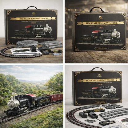 HANFIY 66200 HO Scale Railway Model Train Set No.66200 – Pennsylvania 0-4-0 Steam Locomotive with Metal Tracks (187 x 98 cm Layout)