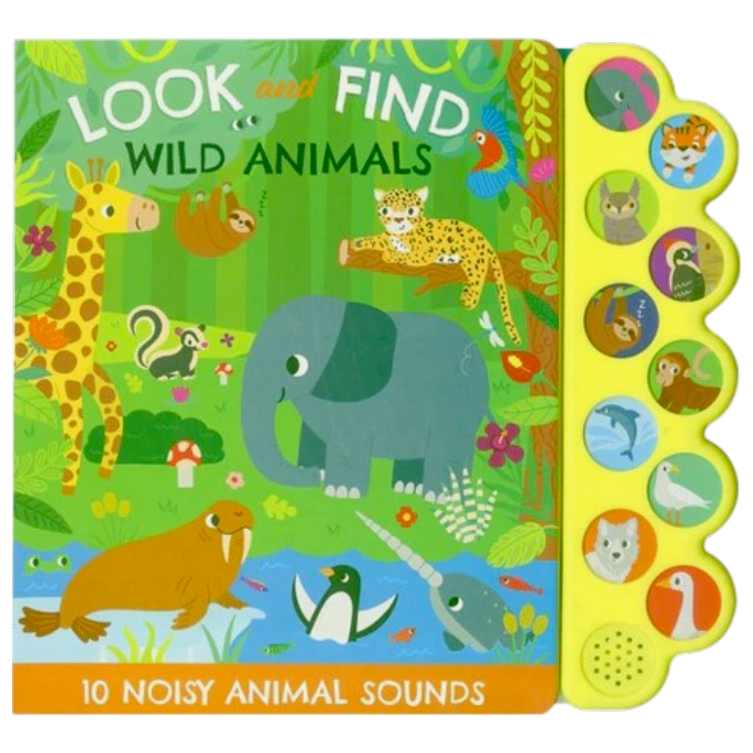 PAGE Publications Look and Find Wild Animals Sound Book for Kids | 10 Noisy Animal Sounds Interactive Board Book