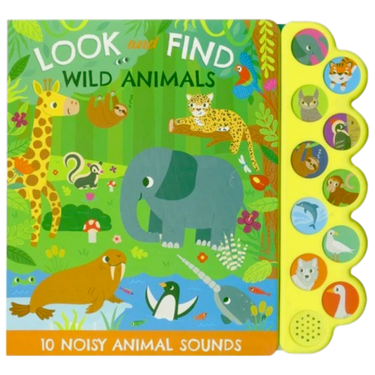 PAGE Publications Look and Find Wild Animals Sound Book for Kids | 10 Noisy Animal Sounds Interactive Board Book