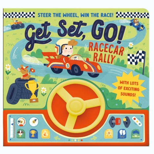 NORTH PARADE Get Set Go! Racecar Rally Interactive Steering Wheel Sound Book for Kids | Racing Activity Board Book
