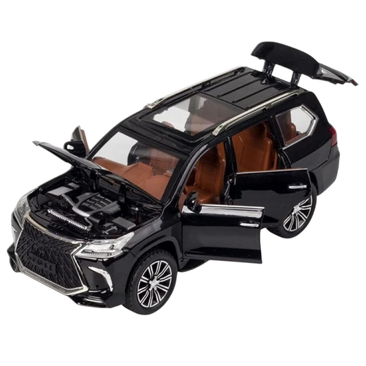 Joy Junction 1:24 Scale Lexus LX570 Diecast Car Model – Black Zinc Alloy Pull Back Toy Car with Sound & Light