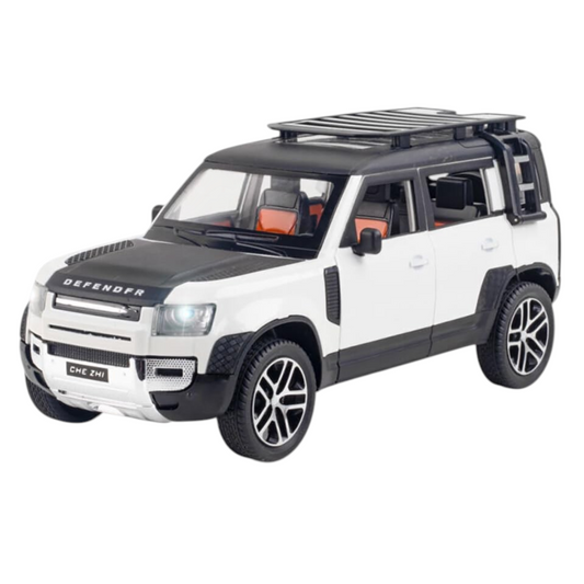 Joy Junction 1:24 Scale Defender SUV Diecast Car Model – Pull Back Toy Car with Light & Sound (White)