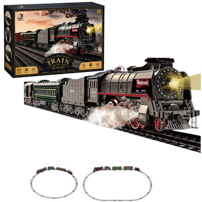 FENMING Classic Steam Train Set with Smoke, Lights & Track Layout | Battery Operated Railway Toy